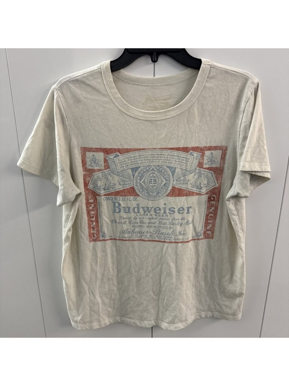 Budweiser King of Beers Shirt Womens Large Off White Vintage Label Graphic Tee